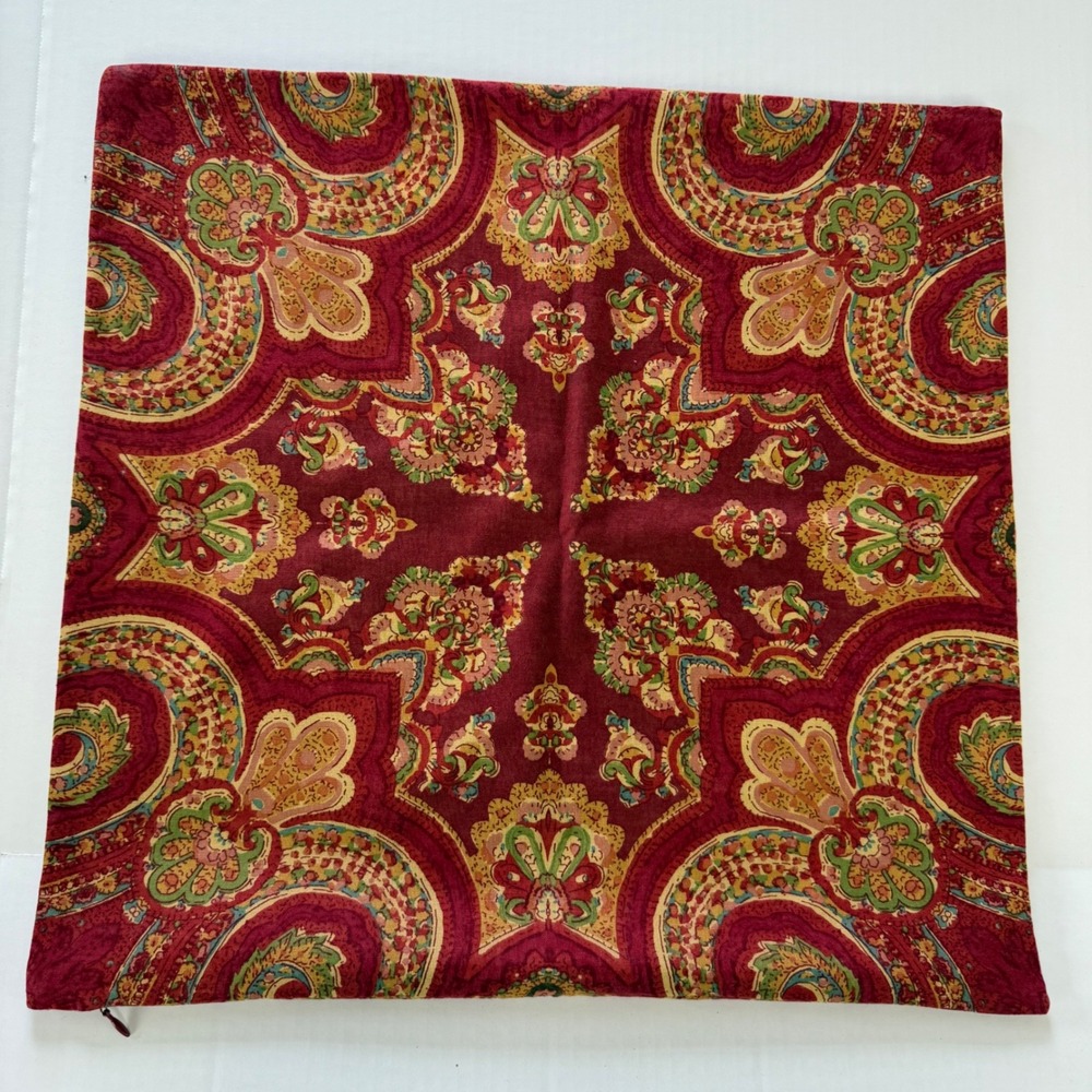 Pottery Barn Red Paisley Medallion Cotton Linen‎ 20x20 Square Pillow Cover